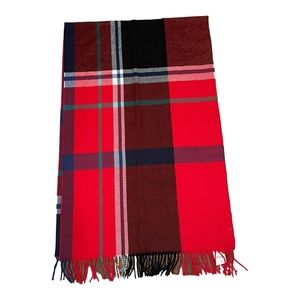 J.Crew Classic Plaid Fringes Winter Scarf  77 x 24  Red Blue